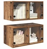 VidaXL Wandkasten 2 pcs Oud Hout 68 x 37 x 35 cm Bewerkt hout