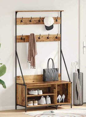 VidaXL Kledingrek met plank Oud Hout 100 x 41 x 184 cm Bewerkt hout