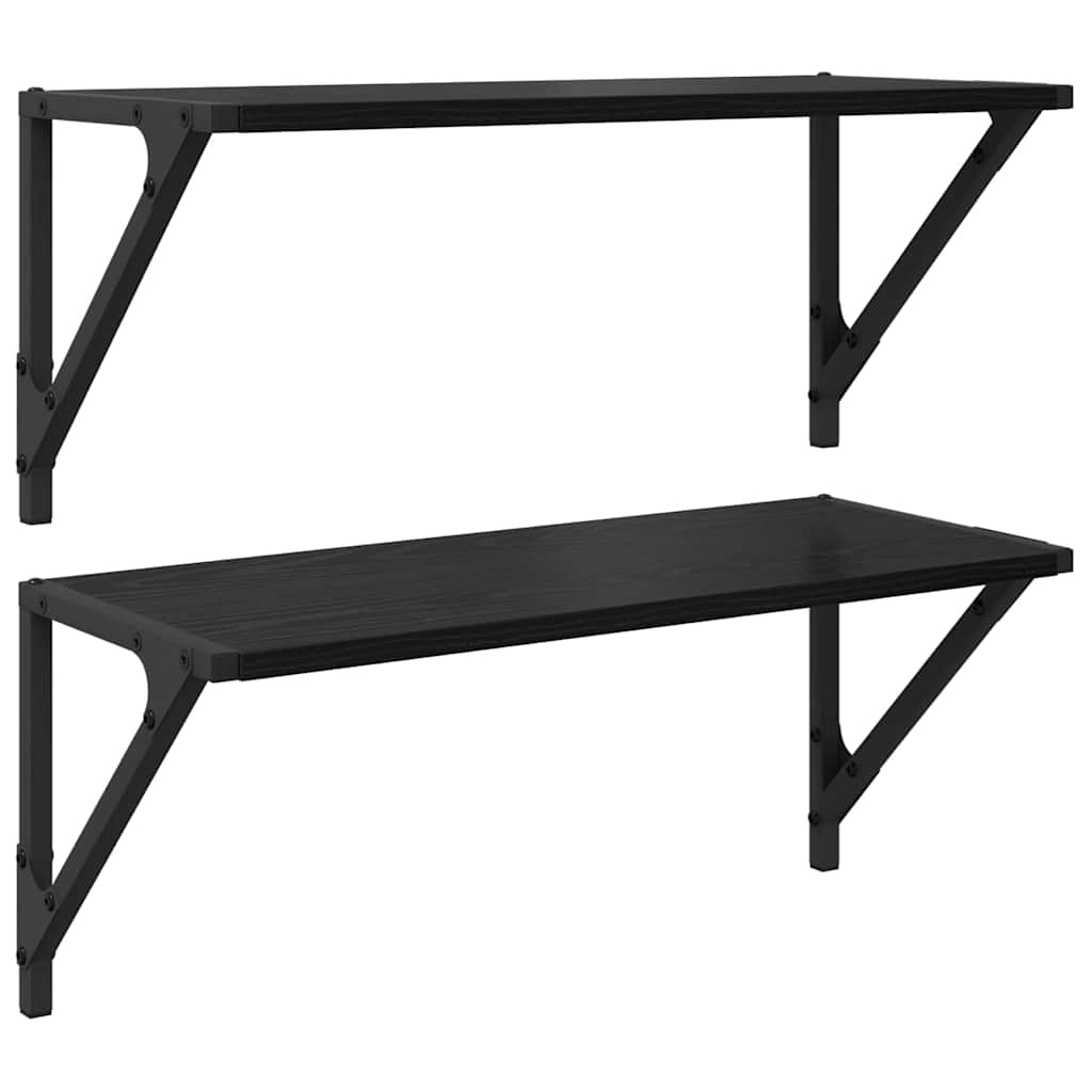 VidaXL Wandplanken 2 pcs Zwart Eiken 60 x 25 x 25,5 cm Bewerkt hout