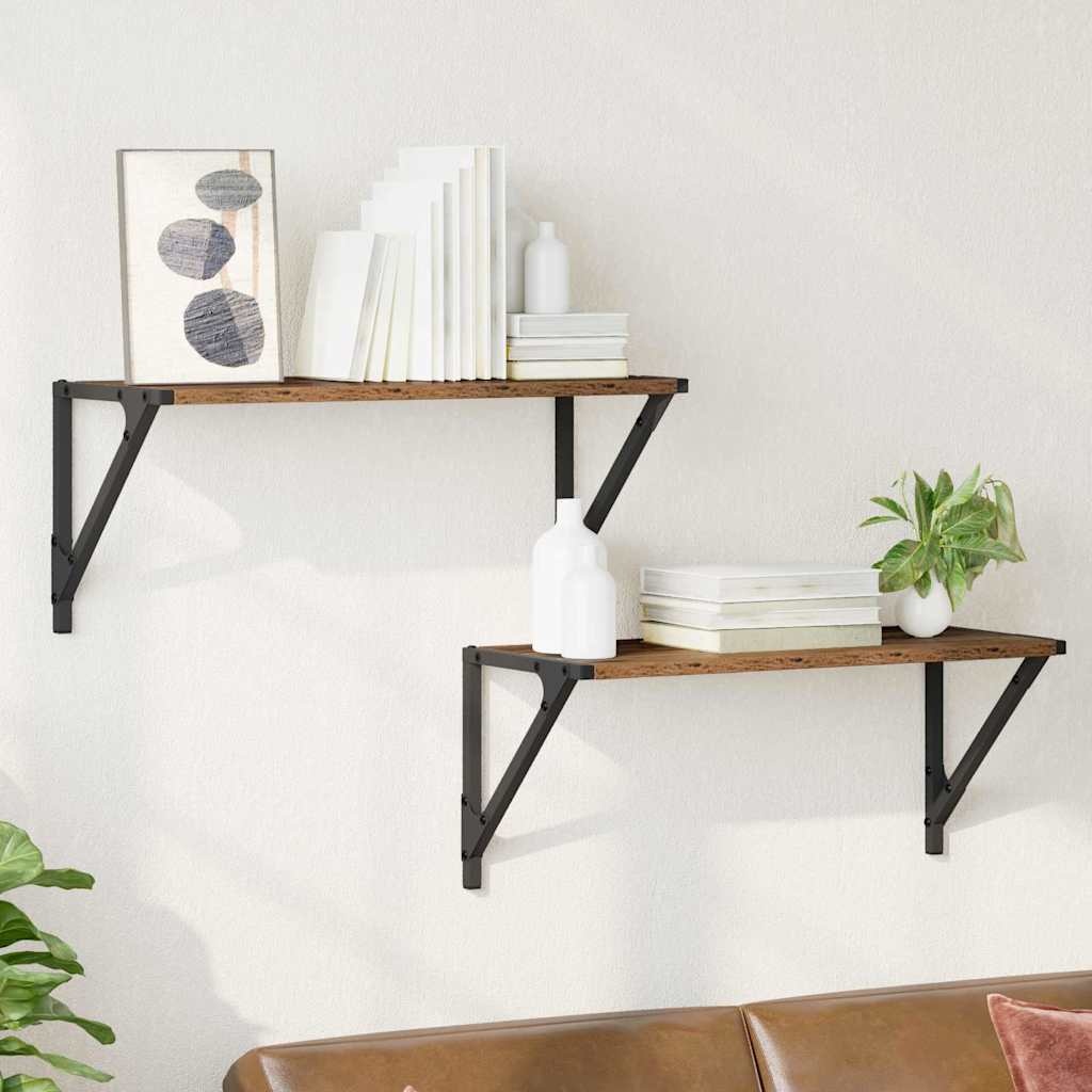 VidaXL Wandplanken 2 pcs Oud Hout 60 x 25 x 25,5 cm Bewerkt hout