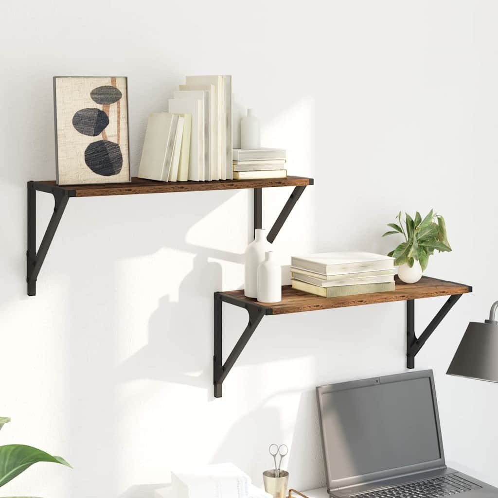 VidaXL Wandplanken 2 pcs Oud Hout 60 x 25 x 25,5 cm Bewerkt hout