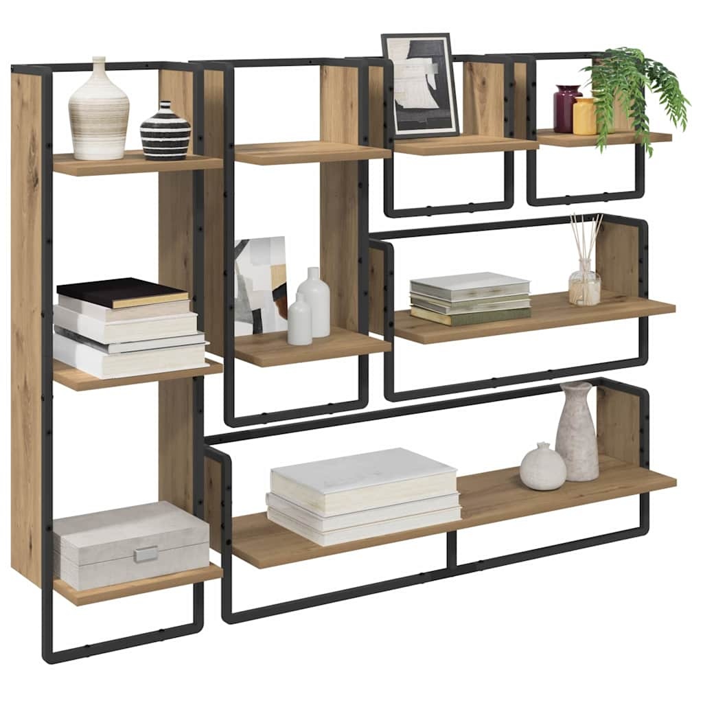 VidaXL Wandplankenset met plank 6 pcs Artisan Eiken 100 x 25 x 30 cm