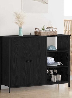 VidaXL Dressoir Zwart Eiken 100 x 33 x 75 cm Bewerkt hout