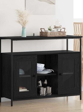 VidaXL Dressoir Zwart Eiken 100 x 35 x 80 cm Bewerkt hout