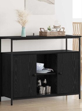 VidaXL Dressoir Zwart Eiken 100 x 35 x 80 cm Bewerkt hout