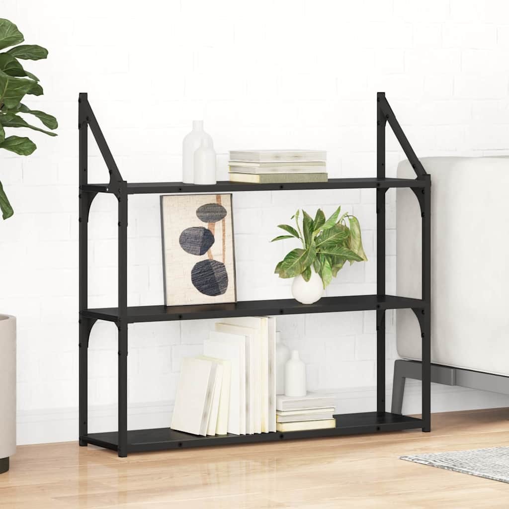 VidaXL Wandplank met plank Zwart Eiken 80 x 21 x 78,5 cm Bewerkt hout