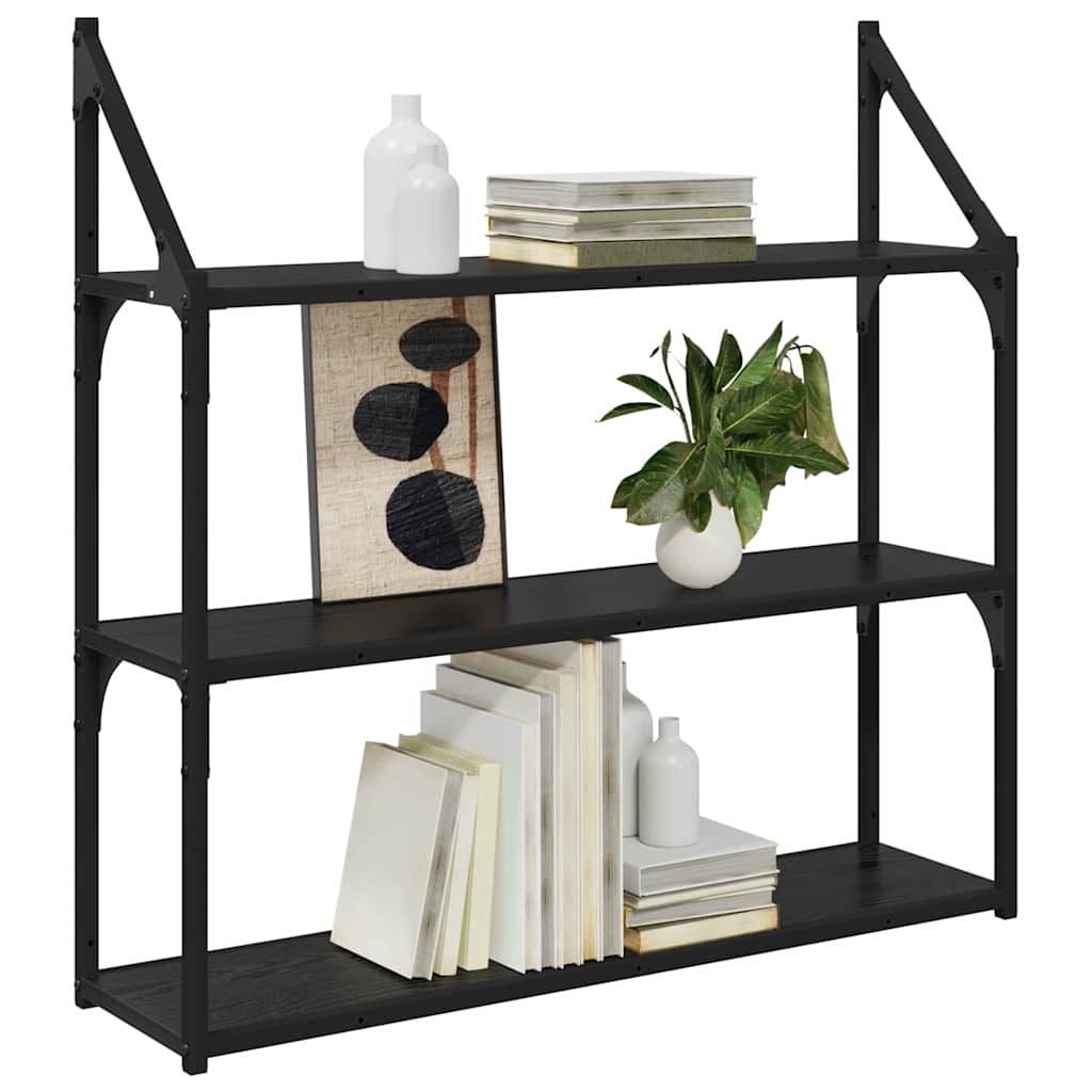 VidaXL Wandplank met plank Zwart Eiken 80 x 21 x 78,5 cm Bewerkt hout