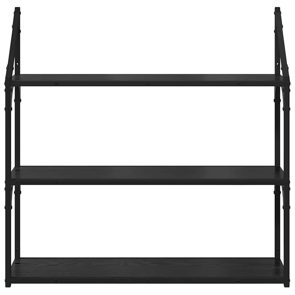VidaXL Wandplank met plank Zwart Eiken 80 x 21 x 78,5 cm Bewerkt hout