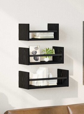 VidaXL Wandplankenset 3 pcs Zwart Eiken 40x16x14cm Bewerkt hout