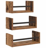 VidaXL Wandplankenset met plank 3 pcs Oud Hout 40x16x14cm Bewerkt hout