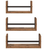 VidaXL Wandplankenset met plank 3 pcs Oud Hout 40x16x14cm Bewerkt hout