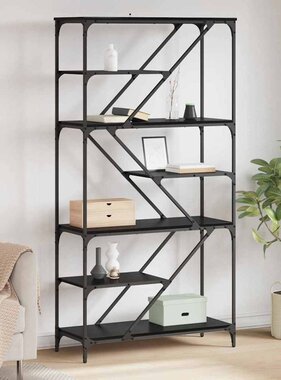 VidaXL Boekenkast Zwart Eiken 91 x 36 x 176 cm Bewerkt hout