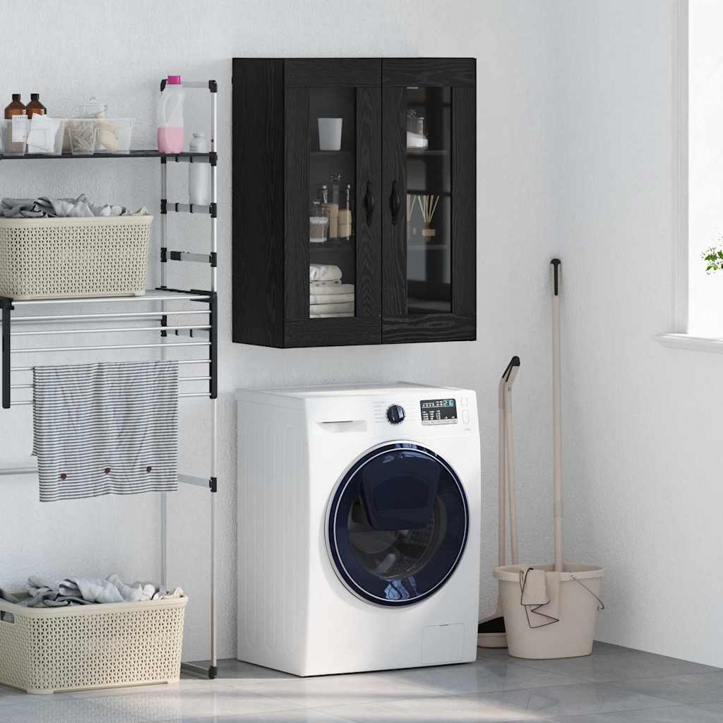 VidaXL Wandkast Zwart Eiken 69,5 x 34 x 90 cm Geengineerd Hout en Glas