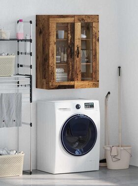 VidaXL Wandkast Oud Hout 69,5 x 34 x 90 cm Geengineerd Hout en Glas