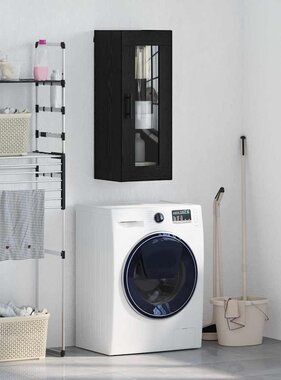 VidaXL Wandkast Zwart Eiken 34,5 x 34 x 90 cm Geengineerd Hout en Glas