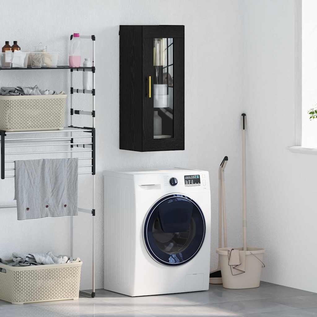 VidaXL Wandkast Zwart Eiken 34,5 x 34 x 90 cm Geengineerd Hout en Glas