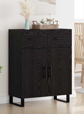 VidaXL Dressoir met lade Zwart Eiken 69,5 x 34 x 90 cm Bewerkt hout