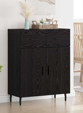 VidaXL Dressoir met lade Zwart Eiken 69,5 x 34 x 90 cm Bewerkt hout