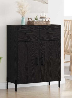 VidaXL Dressoir met lade Zwart Eiken 69,5 x 34 x 90 cm Bewerkt hout
