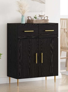 VidaXL Dressoir met lade Zwart Eiken 69,5 x 34 x 90 cm Bewerkt hout