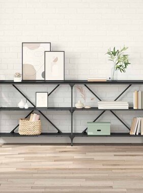 VidaXL Wandtafel met plank Zwart Eiken 180 x 30 x 75 cm Bewerkt hout