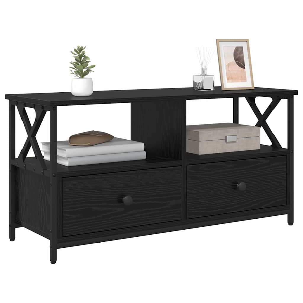 VidaXL TV-kast Zwart Eiken 90 x 33 x 45 cm Engineered hout en staal