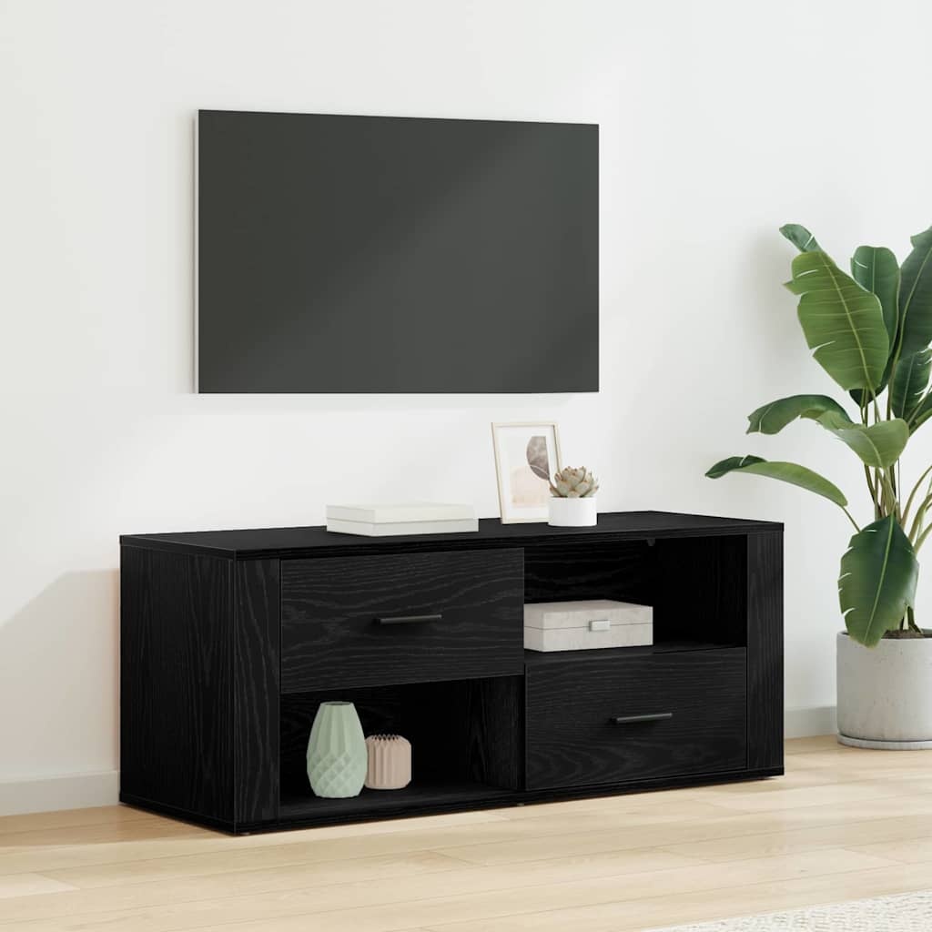 VidaXL TV-kast met lade Zwart Eiken 100 x 35 x 40 cm Bewerkt hout