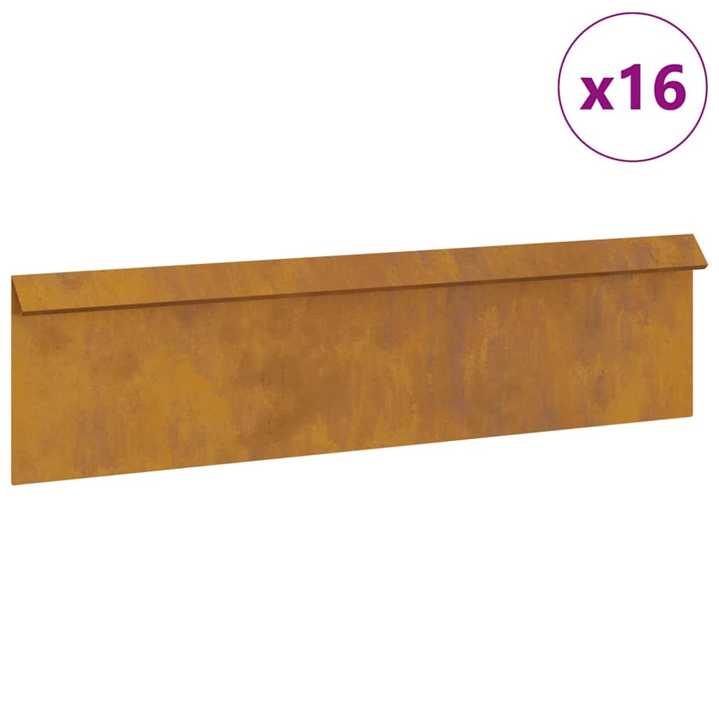 VidaXL Slakkenhekje 16 pcs Roestig 100 x 3,5 x 25 cm Cortenstaal