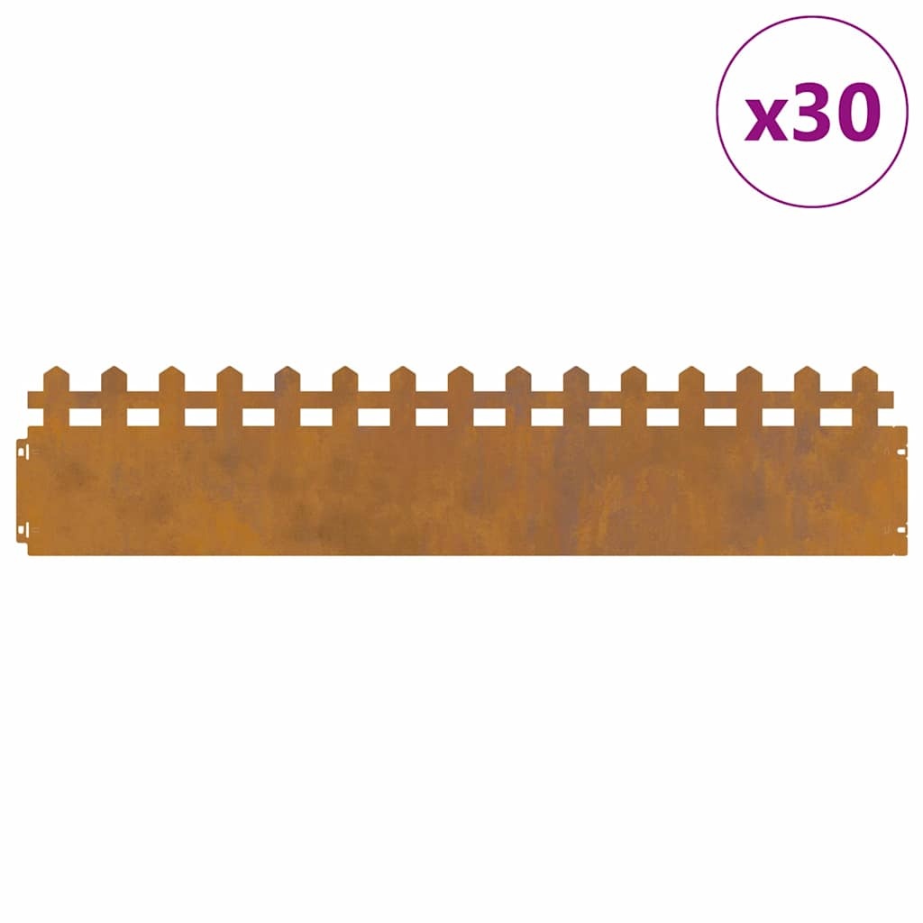 VidaXL Gazonranden 30 pcs Roestig 103 x 0,05 x 22 cm Cortenstaal