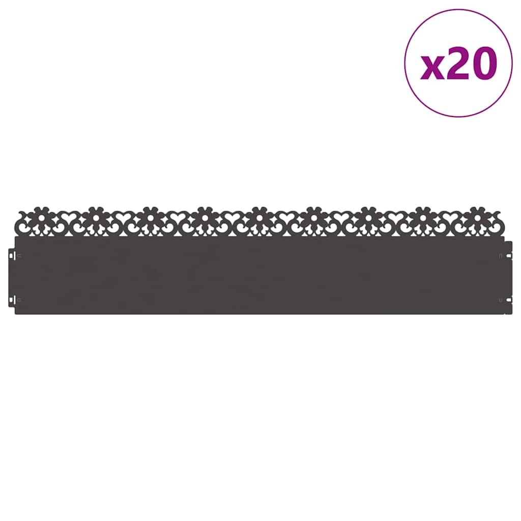 VidaXL Gazonranden 20 pcs Zwart 103 x 0,05 x 22 cm Staal
