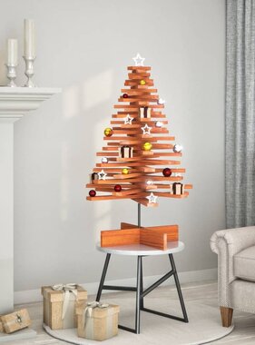 VidaXL Kerstdecoratie kerstboom 100 cm massief grenenhout wasbruin