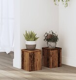 VidaXL Plantenstandaards 2 st 15x15x20 cm bewerkt hout oud houtkleurig