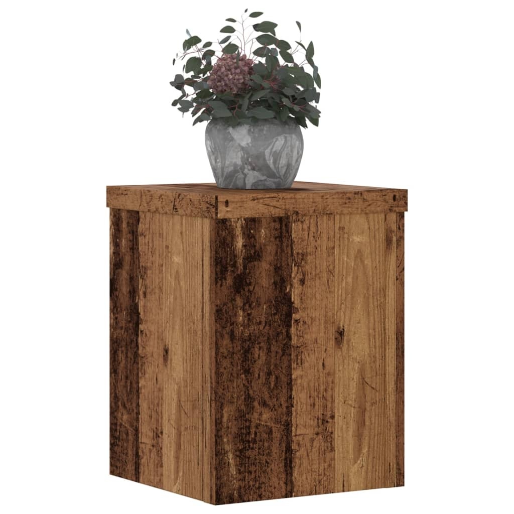 VidaXL Plantenstandaards 2 st 15x15x20 cm bewerkt hout oud houtkleurig