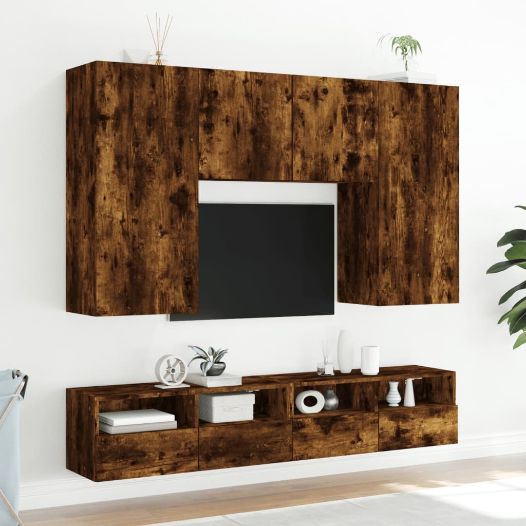 VidaXL Tv-wandmeubels 2 st 80x30x30 cm bewerkt hout gerookt eikenkleur