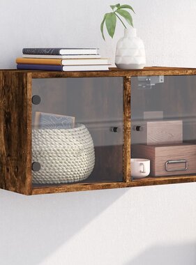 VidaXL Wandkast met glazen deuren 68,5x37x35 cm gerookt eikenkleurig