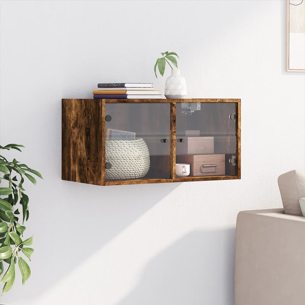 VidaXL Wandkast met glazen deuren 68,5x37x35 cm gerookt eikenkleurig