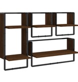VidaXL 4-delige Wandschappenset met stangen bewerkt hout bruineiken