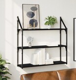 VidaXL Wandrek 3-laags 80x21x78,5 cm bewerkt hout zwart
