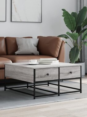 VidaXL Salontafel 80x80x40 cm bewerkt hout grijs sonoma eikenkleurig
