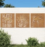 VidaXL Wanddecoratie tuin 3 st grasontwerp 55x55 cm cortenstaal
