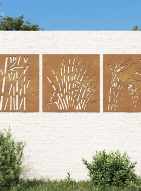VidaXL Wanddecoratie tuin 3 st grasontwerp 55x55 cm cortenstaal
