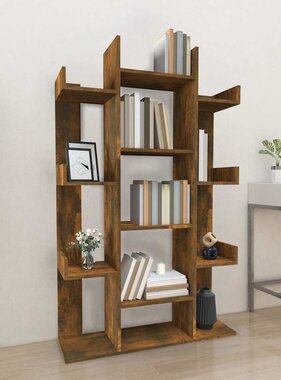 VidaXL Boekenkast 86x25,5x140 cm bewerkt hout gerookt eikenkleurig