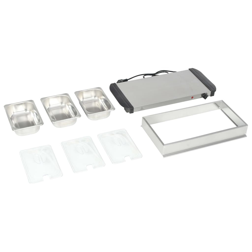 VidaXL Buffetwarmer 200 W 3x1,5 L roestvrij staal