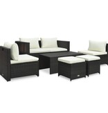 VidaXL 6-delige Loungeset met kussens poly rattan bruin