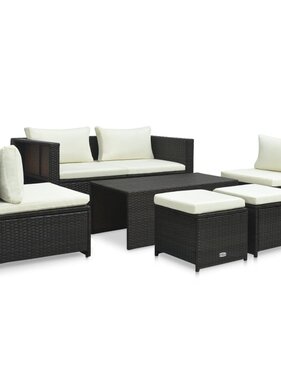 VidaXL 6-delige Loungeset met kussens poly rattan bruin