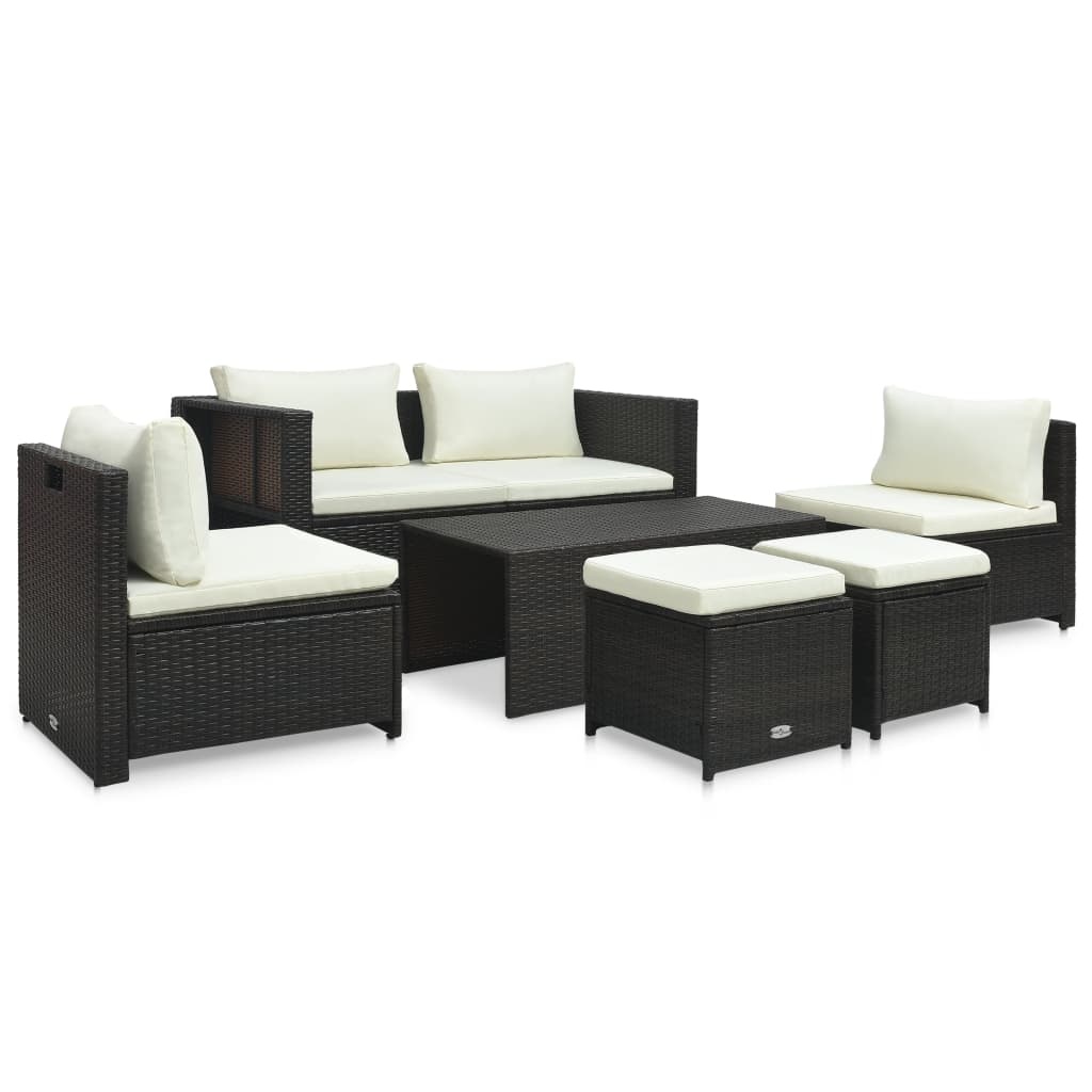 VidaXL 6-delige Loungeset met kussens poly rattan bruin