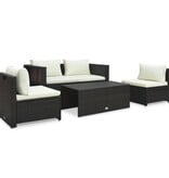 VidaXL 6-delige Loungeset met kussens poly rattan bruin