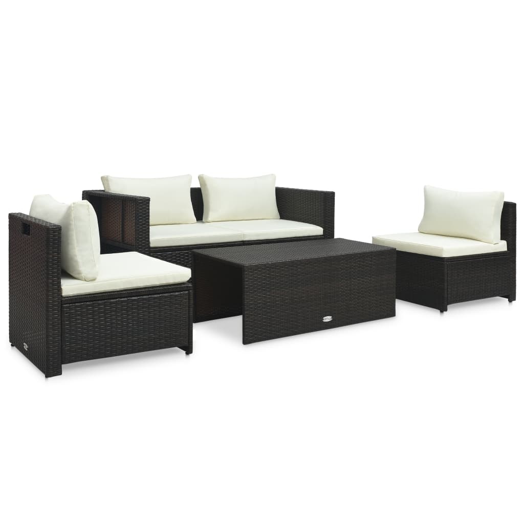 VidaXL 6-delige Loungeset met kussens poly rattan bruin