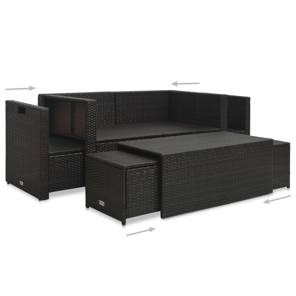 VidaXL 6-delige Loungeset met kussens poly rattan bruin