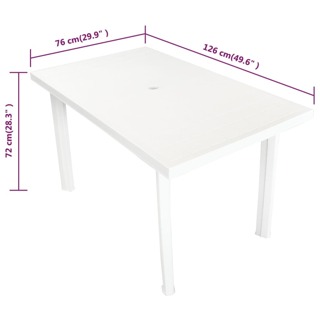 VidaXL Tuintafel 126x76x72 cm kunststof wit